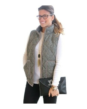 Gray Zipped Quilted Vest with Coffee Frame 27255