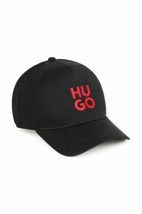 Otroška bombažna bejzbolska kapa HUGO črna barva - črna. Otroški kapa s šiltom vrste baseball iz kolekcije HUGO. Model izdelan iz enobarvne tkanine z vstavki.