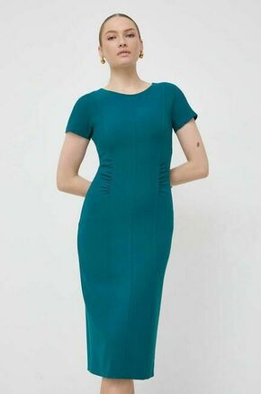 Obleka BOSS zelena barva - zelena. Obleka iz kolekcije BOSS. Model izdelan iz enobarvne tkanine. Model iz izjemno udobne tkanine z visoko vsebnostjo viskoze.