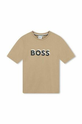 Otroška bombažna kratka majica BOSS bež barva - bež. Otroške kratka majica iz kolekcije BOSS. Model izdelan iz tanke