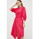 Bombažna obleka Max Mara Leisure roza barva - roza. Obleka iz kolekcije Max Mara Leisure. Nabran model, izdelan iz enobarvne tkanine. Visokokakovosten, udoben material.