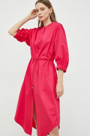 Bombažna obleka Max Mara Leisure roza barva - roza. Obleka iz kolekcije Max Mara Leisure. Nabran model