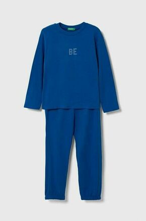 Otroška pižama United Colors of Benetton - modra. Otroški pižama iz kolekcije United Colors of Benetton. Model izdelan iz elastične pletenine.