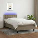 Greatstore Box spring postelja z vzmetnico LED taupe 90x190 cm blago