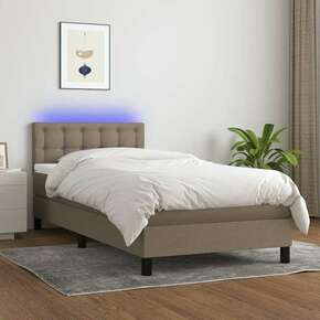 Greatstore Box spring postelja z vzmetnico LED taupe 90x190 cm blago