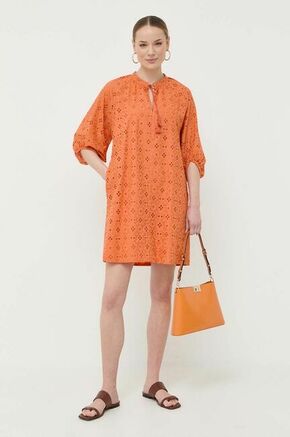Bombažna obleka Marella oranžna barva - oranžna. Casual obleka iz kolekcije Marella. Model izdelan iz enobarvne tkanine. Model iz izjemno udobne in zračne tkanine je idealen za toplejše letne čase.