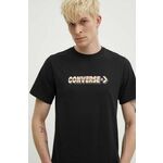 Bombažna kratka majica Converse črna barva, 10026416-A01 - črna. Kratka majica iz kolekcije Converse, izdelana iz pletenine s potiskom. Model iz izjemno udobne bombažne tkanine.