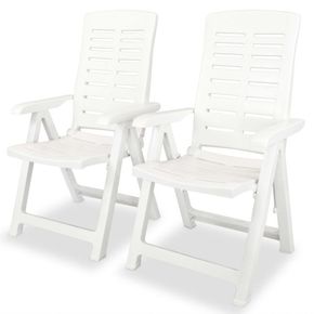 VidaXL Prilagodljiv vrtni stol 2 kosa 60x61x108 cm plastika bele barve