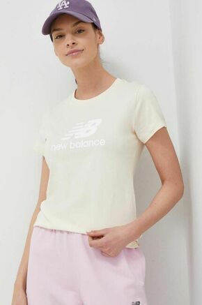 Bombažna kratka majica New Balance bež barva - bež. Kratka majica iz kolekcije New Balance. Model izdelan iz tanke