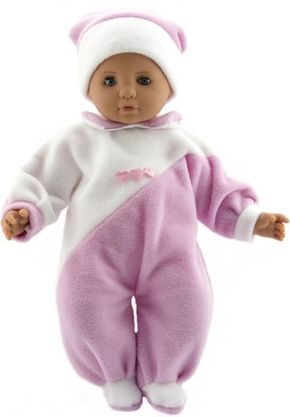Teddies dojenček v roza-beli oblekici s kapo