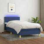 shumee Box spring postelja z vzmetnico LED modra 100x200 cm blago