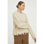 Volnen pulover Herskind ženski, bež barva - bež. Pulover iz kolekcije Herskind. Model izdelan iz enobarvnega materiala. Visoka vsebnost volne zagotavlja zaščito pred mrazom, dodatek poliamida pa povečuje trpežnost izdelka.
