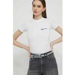 Bombažna kratka majica Karl Lagerfeld Jeans ženski, bela barva - bela. Kratka majica iz kolekcije Karl Lagerfeld Jeans, izdelana iz tanke, elastične pletenine. Model iz izjemno udobne bombažne tkanine.