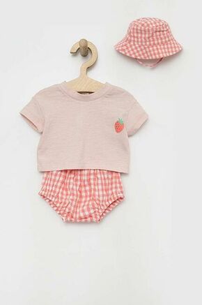 Otroški bombažni komplet GAP roza barva - roza. Komplet za dojenčka iz kolekcije GAP. Model izdelan iz kombinacije pletenine in tkanine. Modelu je priložena kapica.