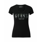 Kratka majica Guess ženski, črna barva - črna. Kratka majica iz kolekcije Guess. Model izdelan iz pletenine z nalepko.