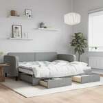 Greatstore Izvlečna dnevna postelja s predali svetlo siva 90x200 cm blago