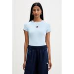 Tommy Jeans kratka majica ženska bombažna z elastanom modra DW0DW17881
