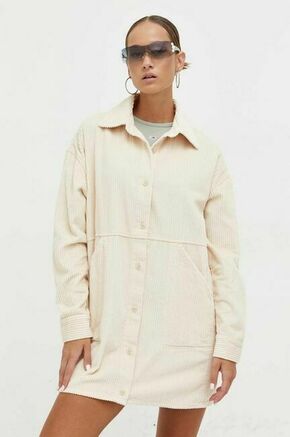 Obleka iz rebrastega žameta Billabong bela barva - bež. Obleka iz kolekcije Billabong. Model izdelan iz rebrastega žameta. Model iz izjemno udobne bombažne tkanine.