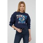 Tommy Jeans bombažni pulover - mornarsko modra. Pulover iz zbirke Tommy Jeans. Model narejen iz tanka, rahlo elastična tkanina.