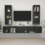 Greatstore Stenska TV omarica 4 kosi visok sijaj sive barve iverna plošča