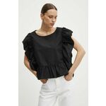 Bombažna majica Sisley ženska, črna barva - črna. Bluza iz kolekcije Sisley izdelana iz enobarvne tkanine. Model iz izjemno udobne bombažne tkanine.