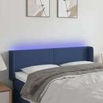 Vidaxl LED posteljno vzglavje modro 147x16x78/88 cm blago