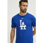 Bombažna kratka majica Nike Los Angeles Dodgers moška - modra. Kratka majica iz kolekcije Nike, izdelana iz tanke, elastične pletenine. Model iz zračne bombažne tkanine.
