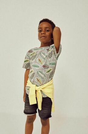 Otroška bombažna kratka majica zippy siva barva - siva. Otroške kratka majica iz kolekcije zippy. Model izdelan iz vzorčaste pletenine.