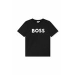 Otroška bombažna kratka majica BOSS bela barva - črna. Kratka majica iz kolekcije BOSS, izdelana iz tanke, elastične pletenine. Model iz izjemno udobne bombažne tkanine, ki je zračna.
