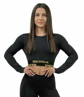 Nebbia Long Sleeve Crop Top INTENSE Perform Black/Gold L Fitnes majica