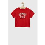Otroška bombažna kratka majica Tommy Hilfiger Rdeča barva - rdeča. Otroški kratka majica iz kolekcije Tommy Hilfiger. Model izdelan iz pletenine s potiskom.