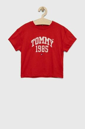 Otroška bombažna kratka majica Tommy Hilfiger Rdeča barva - rdeča. Otroški kratka majica iz kolekcije Tommy Hilfiger. Model izdelan iz pletenine s potiskom.