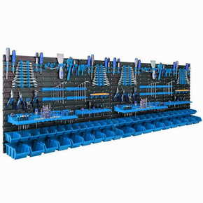 Botle Stenska plošča za orodje 230 x 78 cm z 46 kos Škatla viseče Modra z 2 veliki polici XXL