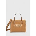 Torbica Guess rjava barva - rjava. Velika torbica iz kolekcije Guess. Model na zapenjanje, izdelan iz umetnega krzna.