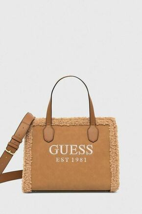 Torbica Guess rjava barva - rjava. Velika torbica iz kolekcije Guess. Model na zapenjanje