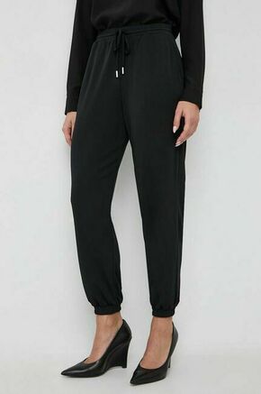 Volnene hlače BOSS x Alica Schmidt črna barva - črna. Hlače iz kolekcije BOSS. Model izdelan iz enobarvne tkanine. Deviška volna je lažja od klasične volne. Odlikujejo jo izjemna mehkoba