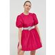 Obleka Red Valentino roza barva - roza. Obleka iz kolekcije Red Valentino. Nabran model, izdelan iz enobarvnega materiala.