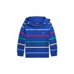 Otroški pulover Polo Ralph Lauren mornarsko modra barva, s kapuco - mornarsko modra. Otroški pulover s kapuco iz kolekcije Polo Ralph Lauren. Model izdelan iz vzorčaste pletenine.