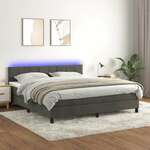Greatstore Box spring postelja z vzmetnico LED temno siva 160x200 cm žamet