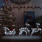 Božični jeleni s sanmi 60 LED lučk srebrne barve