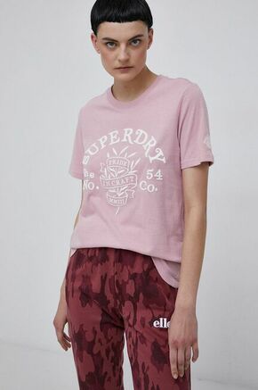 Bombažen t-shirt Superdry roza barva - roza. T-shirt iz kolekcije Superdry. Model izdelan iz rahlo elastične pletenine.