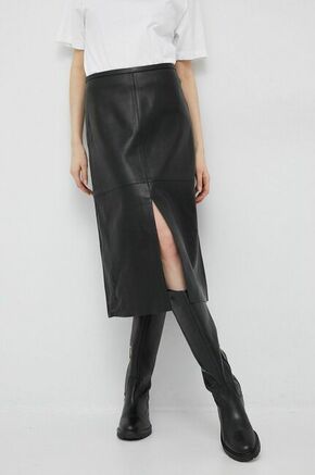 Usnjeno krilo Calvin Klein črna barva - črna. Krilo iz kolekcije Calvin Klein. Model s ravnim krojem