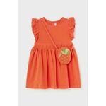 Obleka za dojenčka Mayoral oranžna barva - oranžna. Obleka za dojenčke iz kolekcije Mayoral. Nabran model, izdelan iz enobarvne pletenine. Model je opremljen s torbico.