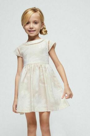 Otroška obleka z mešanico lanu Mayoral bež barva - bež. Otroški obleka iz kolekcije Mayoral. Model izdelan iz vzorčastega materiala. Model iz izjemno udobne tkanine z visoko vsebnostjo bombaža.