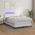 vidaXL Box spring postelja z vzmetnico LED bela 120x200cm umetno usnje
