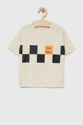 Otroška kratka majica Sisley bež barva - bež. Otroške kratka majica iz kolekcije Sisley. Model izdelan iz pletenine s potiskom. Lahek in udoben model