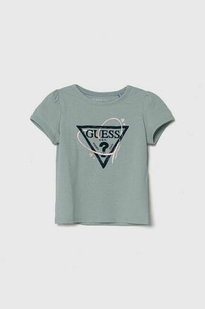 Kratka majica za dojenčka Guess - modra. Kratka majica za dojenčka iz kolekcije Guess. Model izdelan iz udobne pletenine. Nežen material