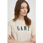 Bombažna kratka majica Gant ženski, bež barva - bež. Kratka majica iz kolekcije Gant, izdelana iz tanke, elastične pletenine. Model iz zračne bombažne tkanine.