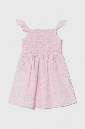 Otroška obleka Guess roza barva - roza. Otroški obleka iz kolekcije Guess. Model izdelan iz vzorčastega materiala. Model iz izjemno udobne in zračne tkanine je idealen za toplejše letne čase.