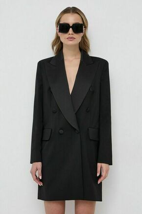 Volnena obleka Luisa Spagnoli črna barva - črna. Obleka iz kolekcije Luisa Spagnoli. Model izdelan iz enobarvne tkanine. Deviška volna je lažja od klasične volne. Odlikujejo jo izjemna mehkoba